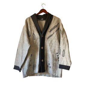 Venus Imports Cotton Kimono Jacket Abstract Print Black‎ Trim Women XL